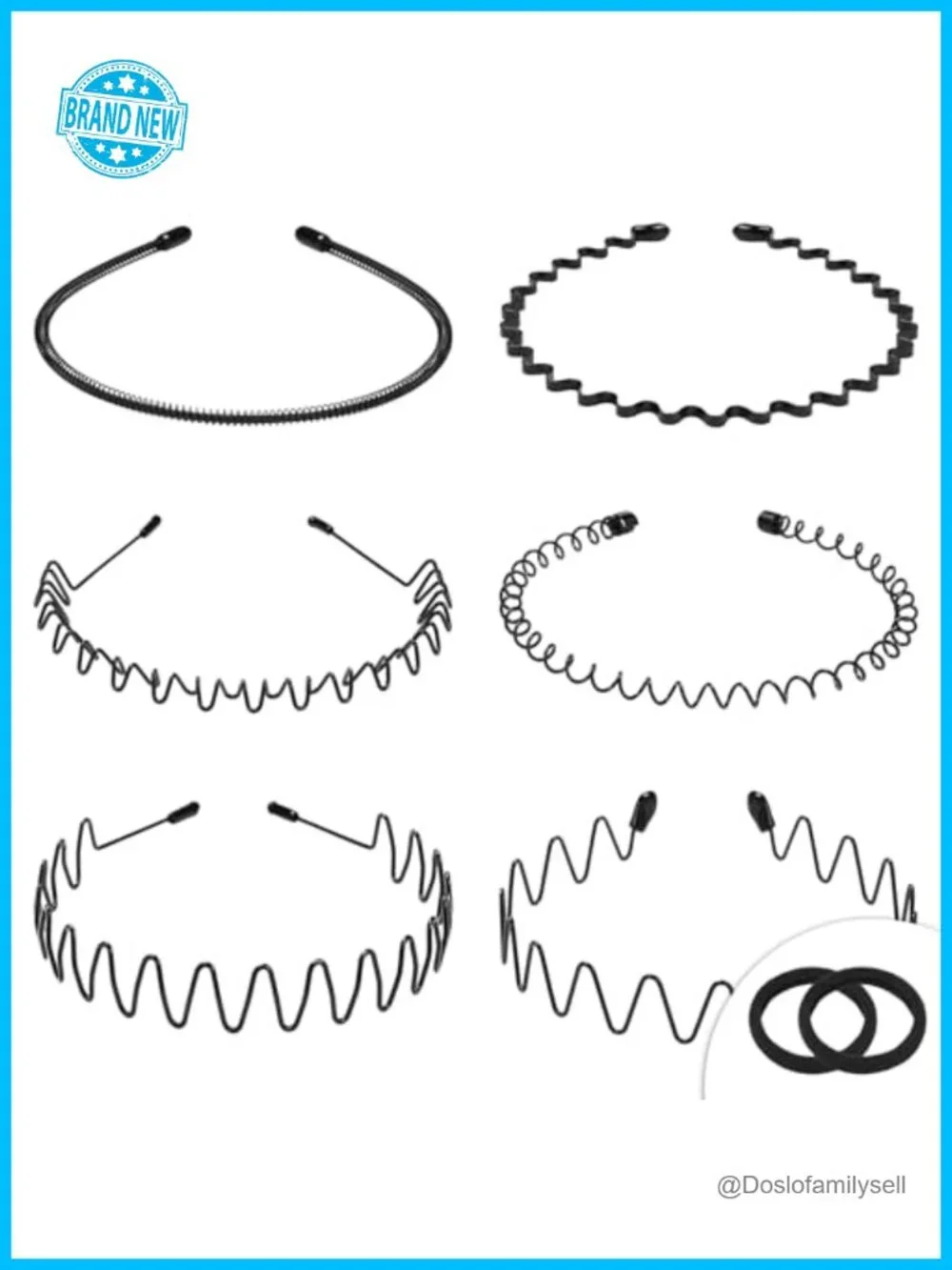 6 Pack Metal Spring Wave Hairbands Non Slip Sports Headwear Hair Hoop